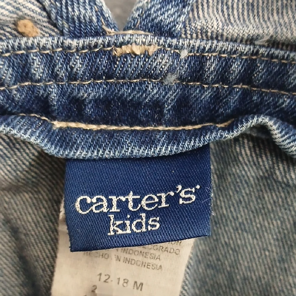 Vintage Carters Boys SZ 12-18 Months Denim Overalls Dump Truck Embroidered